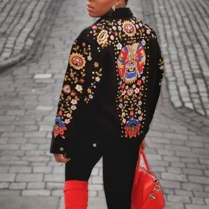 🧥Brand New French Connection Mazie Floral Embroidered Denim Jacket size 4  A42